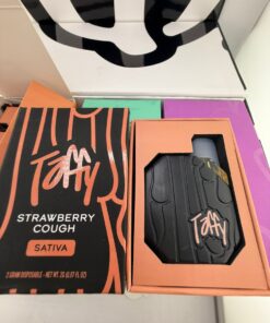 Taffy 2G Disposable Strawberry Cough Sativa features diamond-infused live resin oil, sweet strawberry terpenes, smooth vapor, and long-lasting 2-gram potency. Rechargeable THC disposable built for uplifting energy.